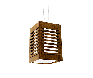 PENDENTE FOX LUSTRES A60 RIPADA 30X17X17CM MADEIRA, MDF CABO DE AÇO E ACRÍLICO 1XE27