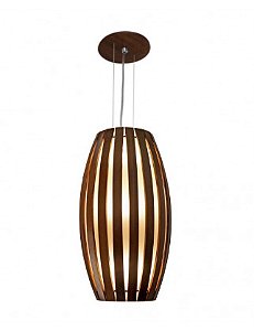 PENDENTE FOX LUSTRES A90-2 BARRIL Ø22X43CM MADEIRA, MDF, CABO DE AÇO E CÚPULA DE TECIDO 1XE27