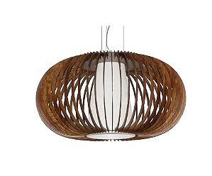 PENDENTE FOX LUSTRES L111 RIPADA Ø75X42CM MADEIRA, MDF, CÚPULA DE TECIDO E CABO DE AÇO 1XE27