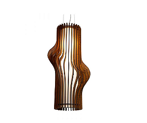 PENDENTE FOX LUSTRES L130 RIPADA 44X28X30CM MADEIRA, CABO DE AÇO E CÚPULA DE TECIDO 1XE27