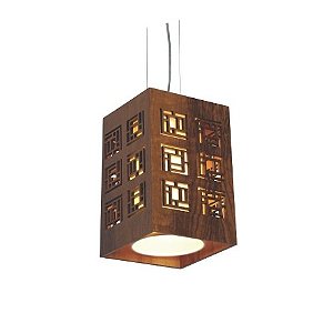 PENDENTE FOX LUSTRES L170 LASER 30X18X18CM MADEIRA, MDF, CABO DE AÇO CÚPULA DE TECIDO 1XE27