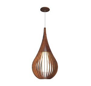PENDENTE FOX LUSTRES L58 RIPADA Ø47X95CM MADEIRA, MDF, CABO DE AÇO E CÚPULA DE TECIDO 1XE27