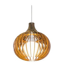 PENDENTE FOX LUSTRES L60 RIPADA Ø35X35CM MADEIRA, MDF E CABO DE AÇO 1XE27