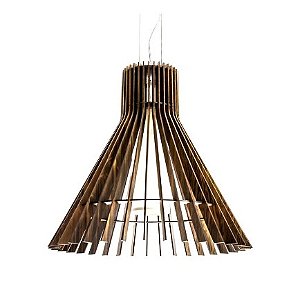 PENDENTE FOX LUSTRES L70 RIPADA Ø52X49CM MADEIRA, MDF, CABO DE AÇO E CÚPULA DE TECIDO 1XE27