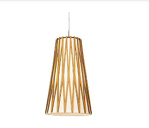 PENDENTE FOX LUSTRES L96 COCAR Ø38X60CM MADEIRA CABOS DE AÇO E CÚPULA DE TECIDO 1XE27