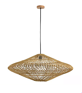 PENDENTE SKYLIGHT SKY-4045M ÔTAKI Ø60CM RATTAN 3M D/CABO RATTAN E CANOPLA DE MADEIRA E27