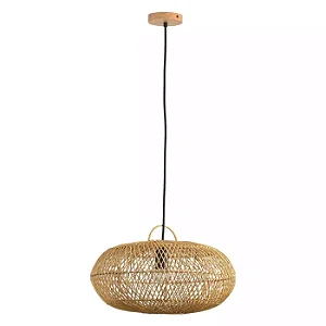 PENDENTE SKYLIGHT SKY-4047M ÔTAKI Ø60CM RATTAN 3M D/CABO RATTAN E CANOPLA DE MADEIRA 1XE27