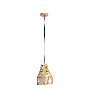 PENDENTE SKYLIGHT SKY-4051 ÔTAKI Ø18X25CM RATTAN 3M D/CABO RATTAN E CANOPLA DE MADEIRA 1XE27