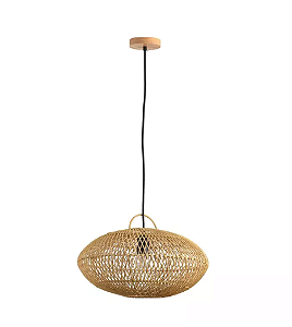 PENDENTE SKYLIGHT SKY-4058P ÔTAKI Ø40CM RATTAN 3M D/CABO RATTAN E CANOPLA DE MADEIRA 1XE27