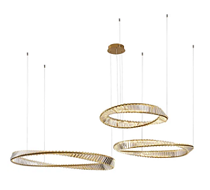PENDENTE SKYLIGHT SKY-4043-3G DOMINO Ø100 Ø80 Ø60CM DOURADO 3M D/ CABO 3000K 10.400LM