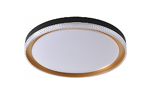 PLAFON SKYLIGHT SKY-4040PTDO QUEENSTOWN Ø41CM PRETO, DOURADO, BRANCO E ACRÍLICO TRANSPARENTE 3000K 2.160LM