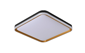 PLAFON SKYLIGHT SKY-4050PTDO QUEENSTOWN 50X50CM PRETO, DOURADO, BRANCO E ACRÍLICO TRANSPARENTE 3000K 2.880LM