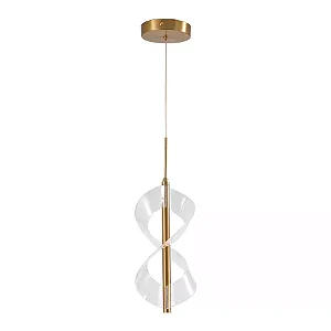 PENDENTE SKY-3067 GLOSSY Ø13X30CM 2M D/CABO DOURADO METAL E ACRÍLICO TRANSPARENTE 7W 3000K