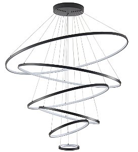 PENDENTE SKYLIGHT SKY-4039PT JÚPTER PRETO  Ø120XØ100XØ80XØ60XØ40XØ20CM 6M D/ CABO 3000K 175W