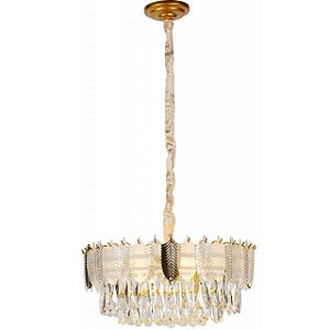 LUSTRE SKYLIGHT SKY-4018 PIXIE Ø50X22CM 2M D/CORRENTE METAL DOURADO E CRISTAL 9XG9