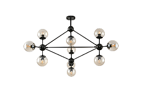 PENDENTE SKYLIGHT SKY-3031 MAZE Ø110X86CM PRETO, VIDRO CHAMPAGNE E METAL 10XE27