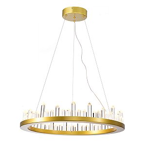 PENDENTE SKYLIGHT SKY-3095DO CAVE Ø60X11CM  METAL DOURADO E CRISTAL 36W 3000K 2880LM