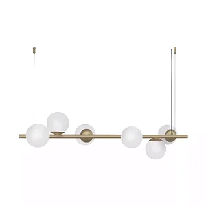 PENDENTE SPOTLINE 733/6 CENTURY 36X120X36CM ALUMÍNIO DOURADO FOSCO E GLOBO LEITOSO 6XE27