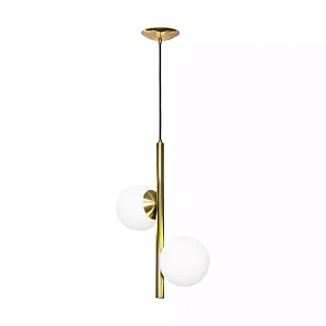 PENDENTE SPOTLINE 784/2 DOUBLE 50X15X30CM ALUMÍNIO DOURADO ONO E GLOBO LEITOSO 2XE27
