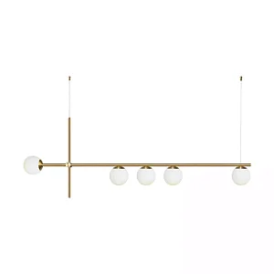 PENDENTE SPOTLINE 806/5 HILLS RETANGULAR 50X150X12CM ALUMÍNIO DOURADO ONO E GLOBO LEITOSO 5XG9