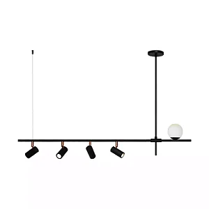 PENDENTE SPOTLINE 808/5 GRAU RETANGULAR 14X140X12CM ALUMÍNIO PRETO/ DOURADO ESCOVADO  E GLOBO LEITOSO 4XMR11 E 1XG9