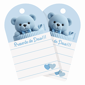 Tag Presente de Deus Chá de Bebê e Revelação Azul 4x7cm 50un