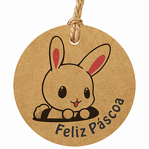 50 Tags Feliz Páscoa Coelho Kraft 6cm para Personalizar