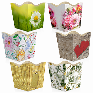 Kit Cachepot de Papel Pote 6 PP 7x7x5,5cm Tema Floral 6un