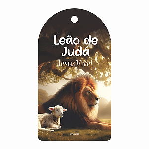 Tags Evangélicas Frase Leão de Judá Jesus Vive 5x9cm 50un