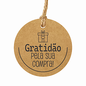 Tag Gratidão Pela Sua Compra Kraft Redonda 6cm Com 100 un