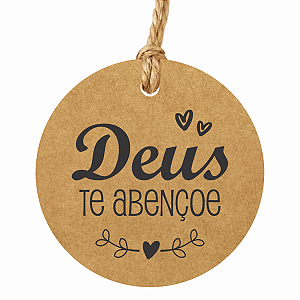 100 Tags Kraft Deus Te Abençoe Redonda 6cm Agradecimento
