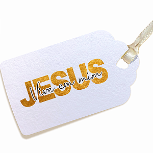 100 Tags Religiosa Jesus Vive Em Mim Lembrancinhas 4x7cm