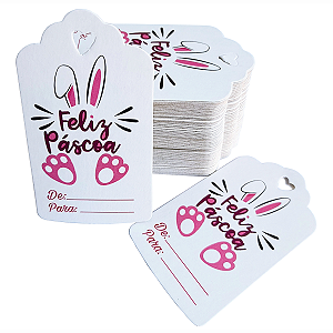Tag Feliz Páscoa Pegadas Lembrancinha 4x7cm Com 100 Unidades