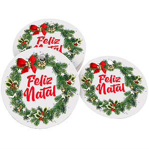 100 Tags Feliz Natal Guirlanda Branca Redondo 5,5cm