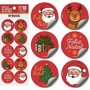 Etiquetas Adesivas Tema Natal Cartela com 10un stickers 4cm