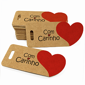 Tag Com Carinho de Coração Mimos Presentes KARDOS Kraft 50un