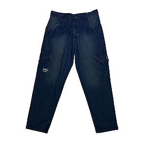 CALÇA CARGO PIXAIN JEANS ESCURO CORTE RETO DENIM 1