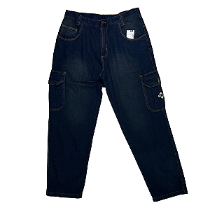 CALÇA CARGO PIXAIN JEANS ESCURO CORTE RETO DENIM 2