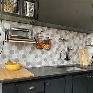 Adesivo de Azulejo 45x60cm Cimento Hexagonal Grudado
