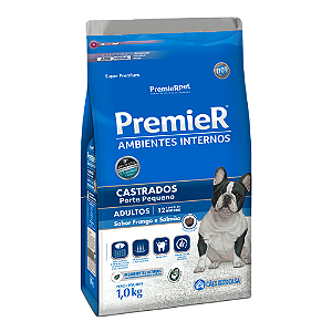 Ração Premier Ambientes Internos Cães Castrados Adultos Frango e Salmão 1Kg