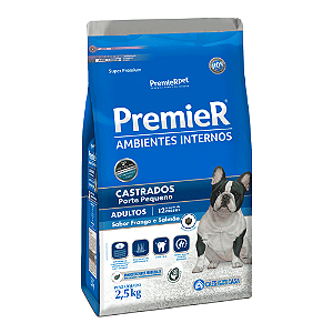 Ração Premier Ambientes Internos Cães Castrados Adultos Frango e Salmão 2,5Kg