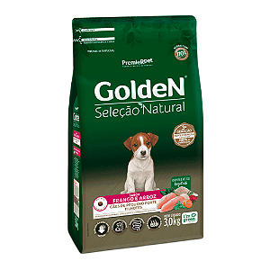 Ração Golden Seleção Natural Cães Filhotes Porte Pequeno Frango e Arroz Mini Bits 3Kg