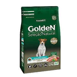 Ração Golden Seleção Natural Cães Adultos Porte Pequeno Frango e Arroz Mini Bits 1Kg