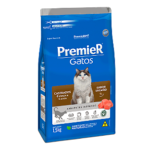 Ração Premier Ambientes Internos Gatos Castrados 6 Meses a 6 Anos Salmão 1,5kg