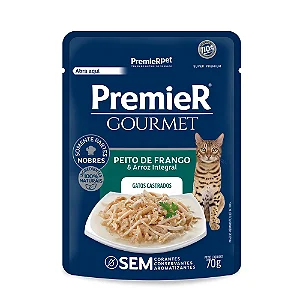 Ração Úmida Premier Gourmet Gatos Castrados Peito de Frango e Arroz Integral 70g