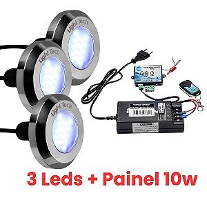 Kit 3 Refletores Tiny Led 10W Inox Para Piscina Light Tech