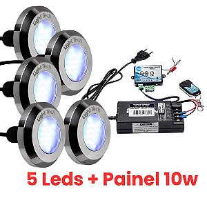 Kit 5 Refletores Tiny Led 10W Inox Para Piscina Light Tech