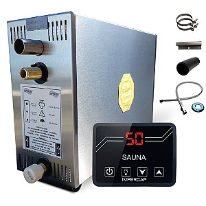 Sauna a Vapor Modelo Top Turbo TP12DT2 12KW 220V Trifásico Painel Small Impercap