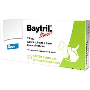 Antibiótico Baytril Flavour Enrofloxacino 15mg Elanco - 10 Comprimidos