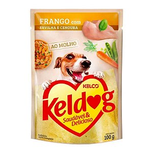 Ração Úmida Kelco Keldog Frango, Ervilha e Cenoura para Cães - Nutrição Completa - 100g